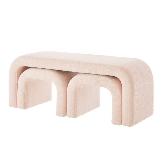 Xukmct Set of 3 Upholstered Bench with Wood Frame, End of Bed Ottoman Footrest for Living Room, Bedroom, Pink