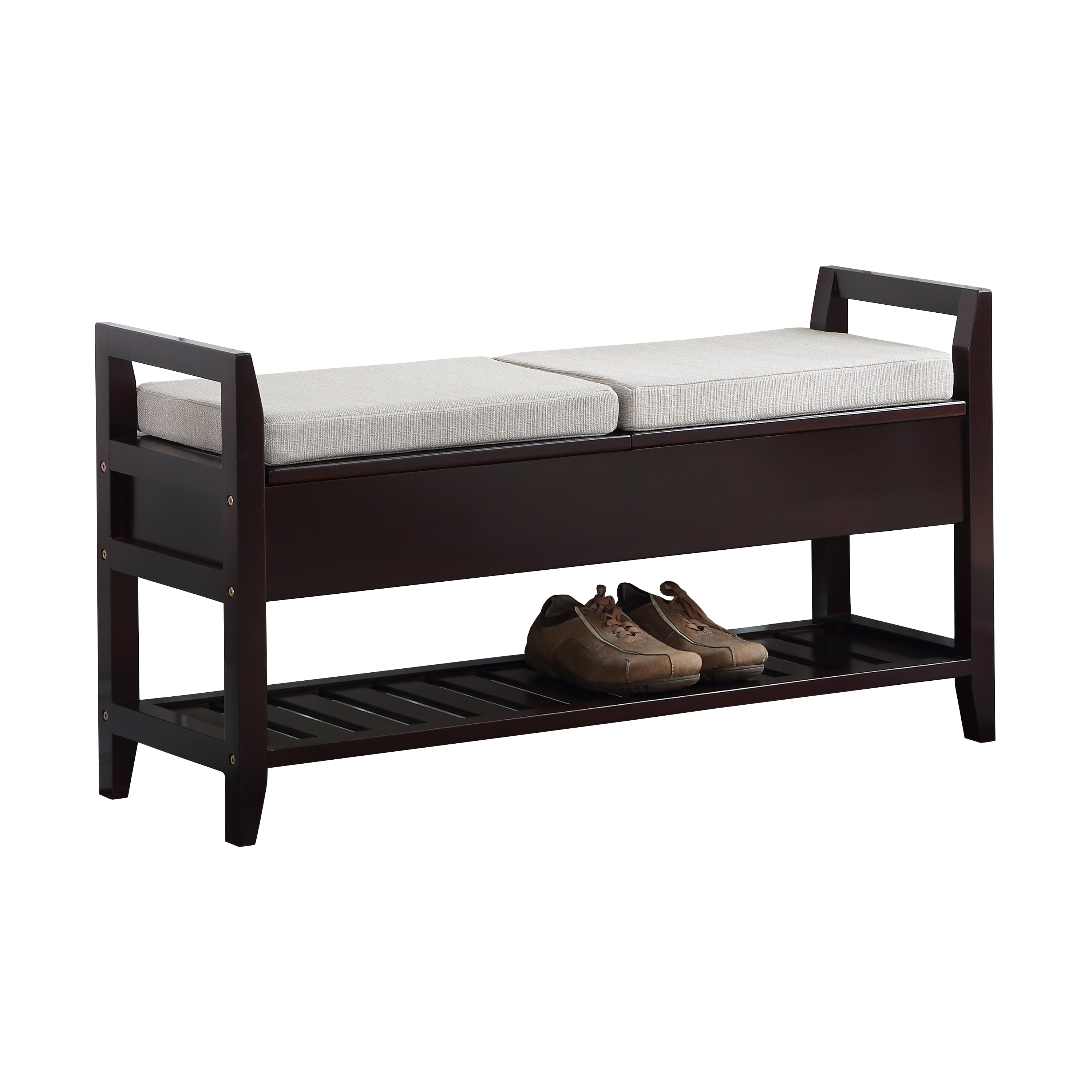 Espresso and Beige Wooden Shoe Bench with Storage