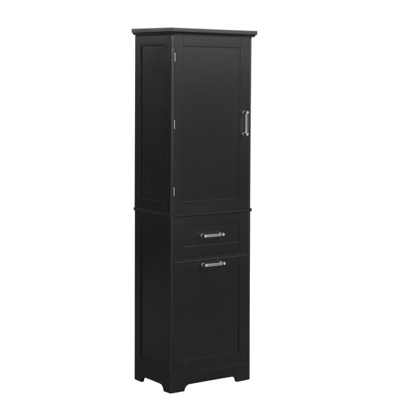 Xukmct Single Door Wood Bathroom Floor Cabinet with 2 Drawers and 3 Shelf, 68.4" Tall Storage Cabinet for Living Room, Bathroom, Black