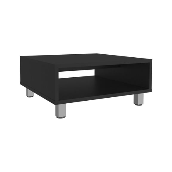 Xukmct Square Coffe Table with Open Storage Shelf, Wood End Table for Living Room, Office, Black