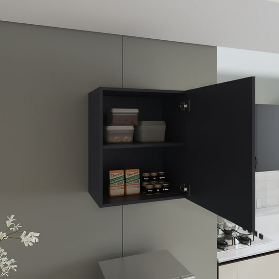 Xukmct Storage Cabinet with 1 Door and 2 Shelves, 20" Wide Wall Cabinet for Living Room, Kitchen, Black