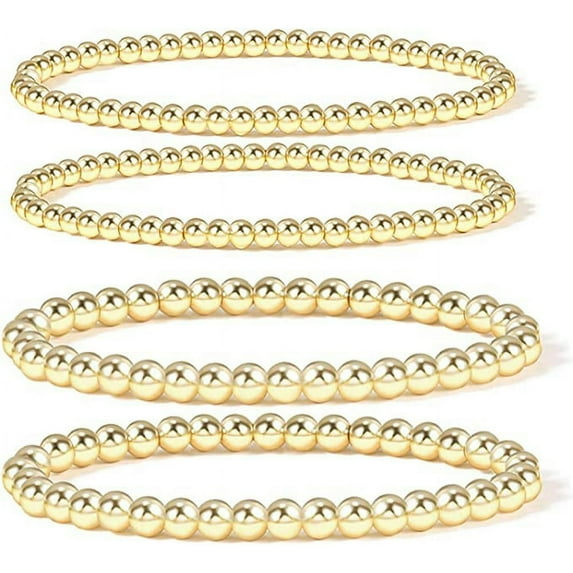 Xukmct Stretchable Elastic Bohemian Chain Bead Ball Bracelet 14K Gold Plated Adjustable Bracelet for Women