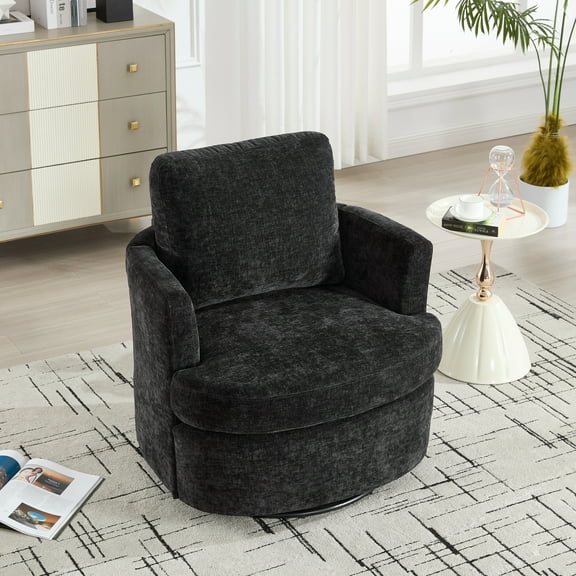 Xukmct Swivel Club Chair Accent Chair with Metal Base, Upholstered Armchair for Living Room, Bedroom, Office, Black
