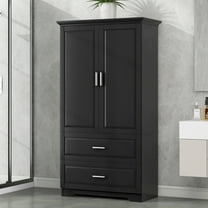 Xukmct Tall Bathroom Storage Cabinet with 2 Drawers and Inner Shelf, 2 Doors Storage Cabinet for Living Room, Bathroom, Black