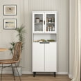 thumbnail image 1 of Xukmct Tall Kitchen Pantry Cabinet with Open Shelf and Handles, 2 Glass Door Display Storage Cabinet for Bathroom, Dining Rooom, Living Room, White, 1 of 1