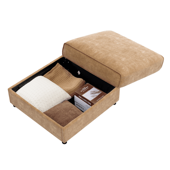 Xukmct Upholstered Chenille Storage Ottoman Footrest for Living Room, Bedroom, Office, Camel