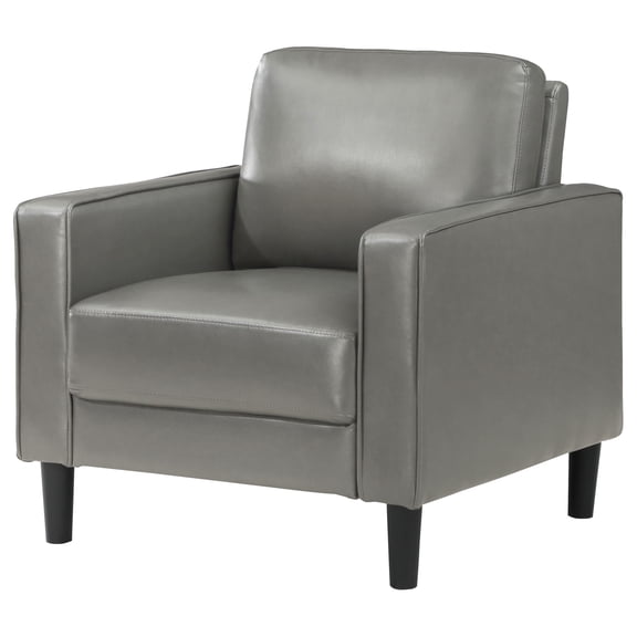 Xukmct Upholstered Club Chair Armchair with Wood Legs, Faux Leather Accent Chair for Living Room, Office, Gray