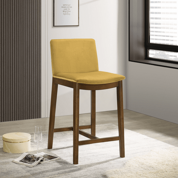 Xukmct Upholstered Counter Bar Chair with Wood Frame, Velvet Bar Stool for Living Room, Dining Room, Bar, Dark Yellow
