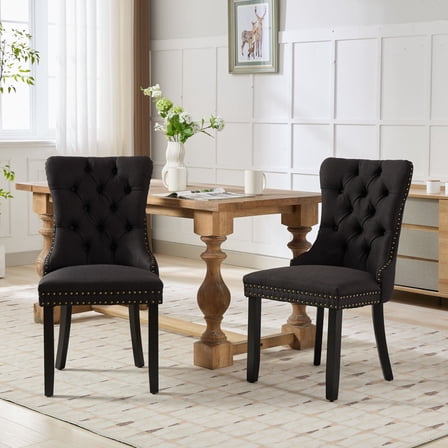 Xukmct Upholstered Linen Dining Chair with Wood Legs, Modern Side Chair for Living Room, Dining Room, Office, Black