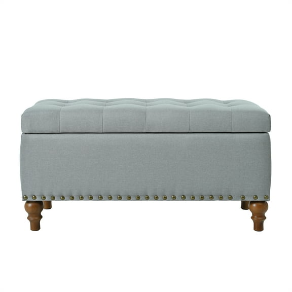 Xukmct Upholstered Linen Storage Bench with Wood Legs, Rectangle Storage Ottoman for Bedroom, Living Room, Gray