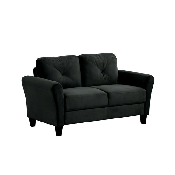 Xukmct Upholstered Loveseat Sofa with Wood Legs, 2 Seater Sofa Couch for Living Room, Bedroom, Office, Black