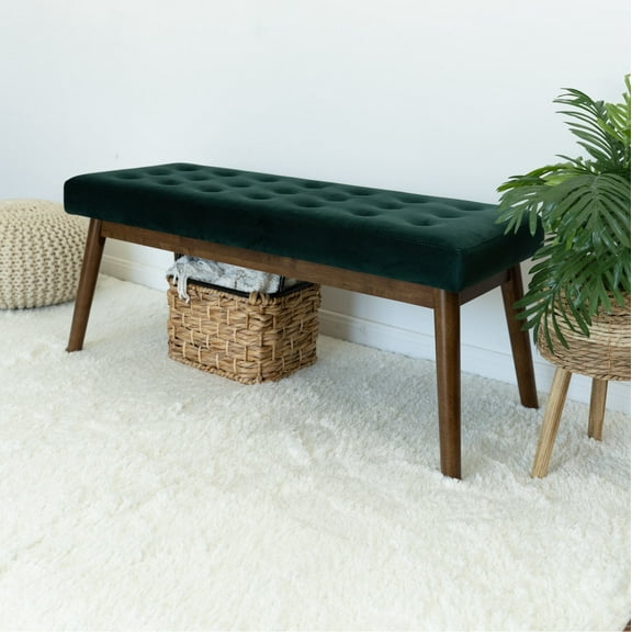 Xukmct Upholstered Velvet Dining Bench for Living Room, Dining Room, Green