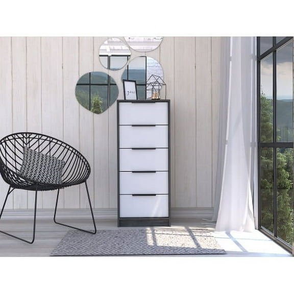 Xukmct Wood 5 Drawer Dresser Cabinet for Home, Bedroom, White