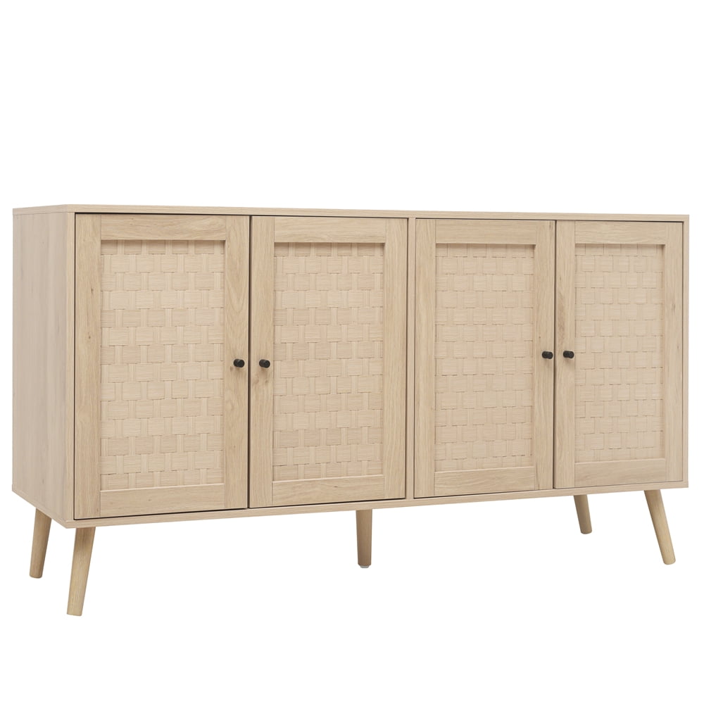 Light Brown MDF and Pine Wood 4-Door Pantry Organizer Cabinet