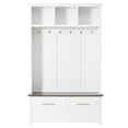 thumbnail image 1 of Xukmct Wood Bench with 2 Drawers, Entryway Coat Rack with 6 Hooks, 4-in-1 Hall Tree for Living Room, Hallway, White, 1 of 8