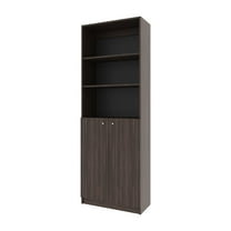 Xukmct Wood Bookcase with 2 Doors Cabinet, 3 Tiers Bookshelf for Living Room, Office, Dark Brown