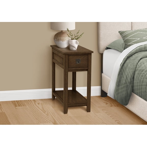 Xukmct Wood End Table with Bottom 1 Drawer, 2 Tier Side Table for Bedroom, Office, Living Room, Brown