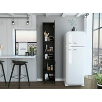 Xukmct Wood Kitchen Cabinet with 3 Inner Shelves and 2 Open Shelves, 2 Doors Pantry Cabinet for Kitchen, Dining Room, Black