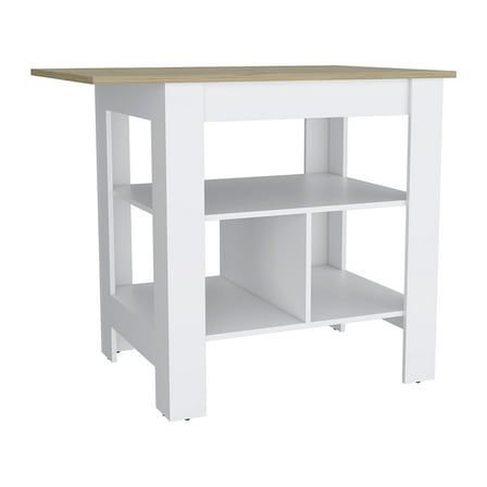 Xukmct Wood Kitchen Island Table with Open Shelf