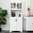 thumbnail image 1 of Xukmct Wood Kitchen Storage Cabinet with Glass Framed Door and Shelves and Microwave Space, Pantry Cabinet for Dining Room, Kitchen, White, 1 of 10