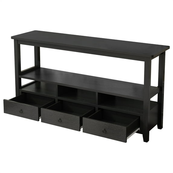 Xukmct Wood Long Console Table with 3 Drawers and Shelves, Perfect for Home, Living Room, Black