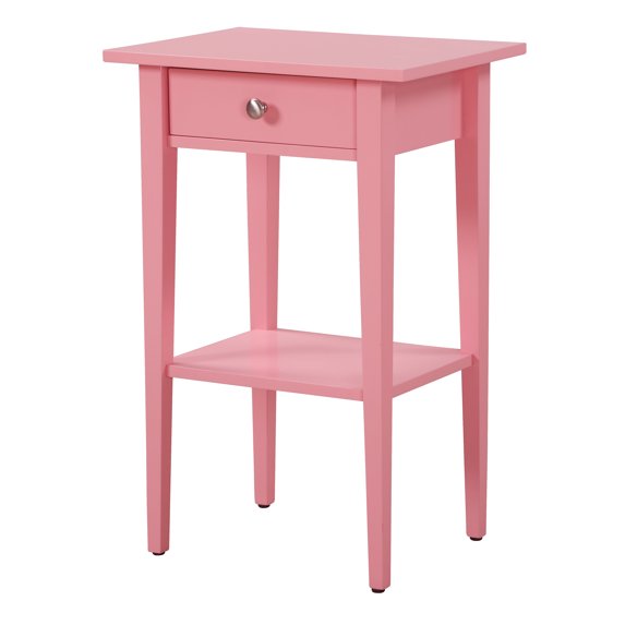 Xukmct Wood Nightstand for Home, Bedroom, Office, 1 Drawer Beside Table with Open Shelf, Pink