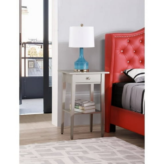 Xukmct Wood Nightstand for Home, Bedroom, Office, 1 Drawer Beside Table with Open Shelf, Silver