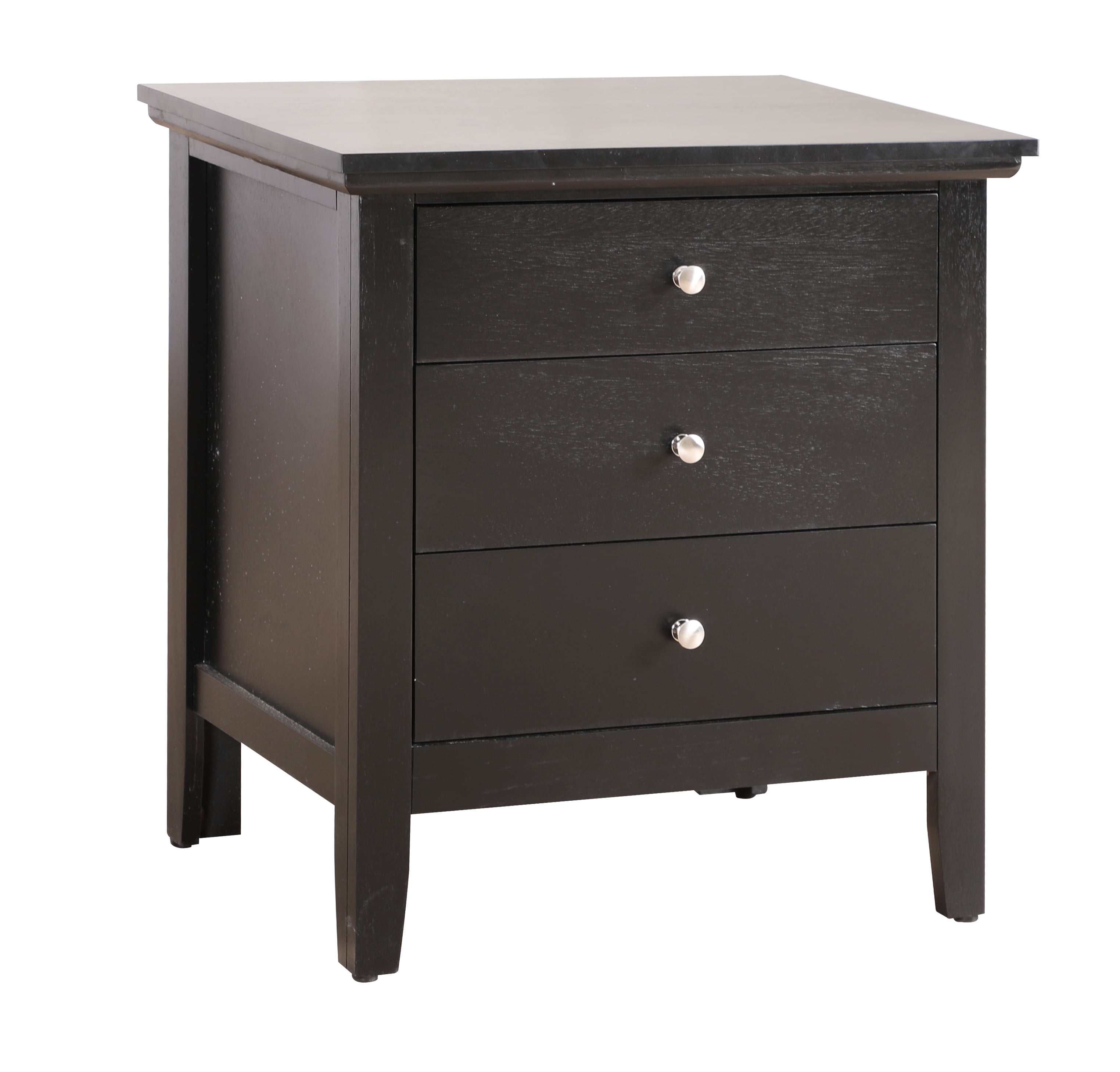 Transitional Nickel-Handled 3-Drawer Nightstand in Black