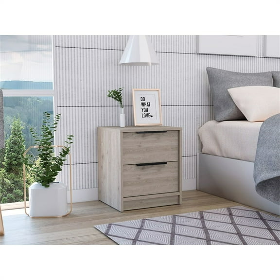 Xukmct Wood Nightstand with Metal Handle and 2 Drawers, Beside Table for Home, Bedroom, Light Gray