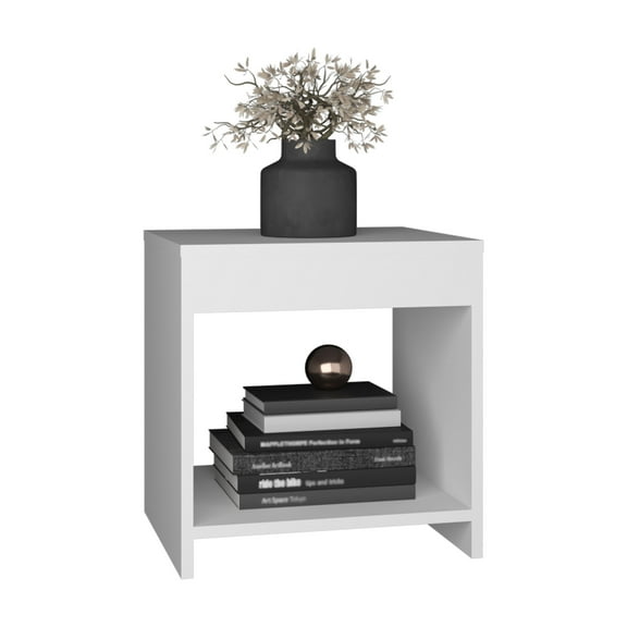 Xukmct Wood Nightstand with Open Shelf, Rectangle Beside Table for Living Room, Bedroom, White