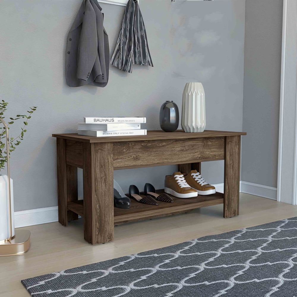 Xukmct Wood Storage Bench with Bottom Shelf, Perfect for Living Room ...