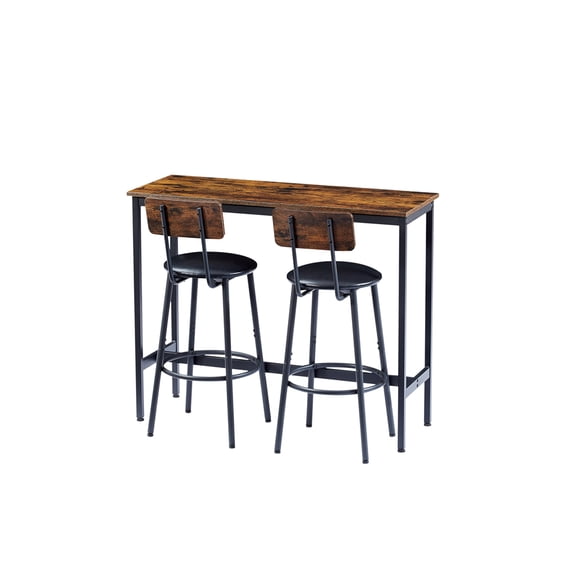 Xukmct Wood Tabletop Dining Table with 2 Pack PU Soft Seat Bar Stools, Brown