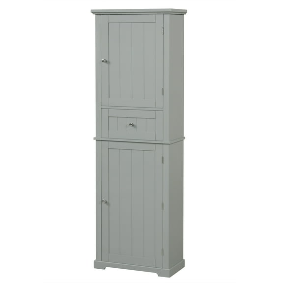 Xukmct Wood Tall Bathroom Storage Cabinet with 1 Drawer and 5 Inner Shelf, 2 Doors Freestanding Storage Cabinet for Living Room, Bathroom, Gray