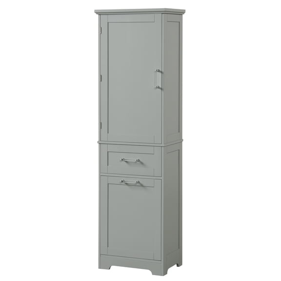 Xukmct Wood Tall Bathroom Storage Cabinet with 2 Drawers and Shelf, Single Door Storage Cabinet for Living Room, Bathroom, Gray