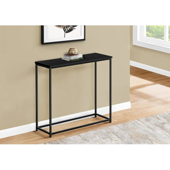 Xukmct Wood Top Console Table with Metal Lges, Entryway Sofa Table for Living Room, Bedroom, Black
