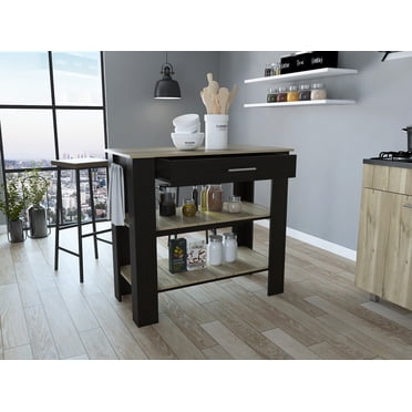 Homestyles Americana Black Wood Kitchen Island Set with Seating, Drop ...