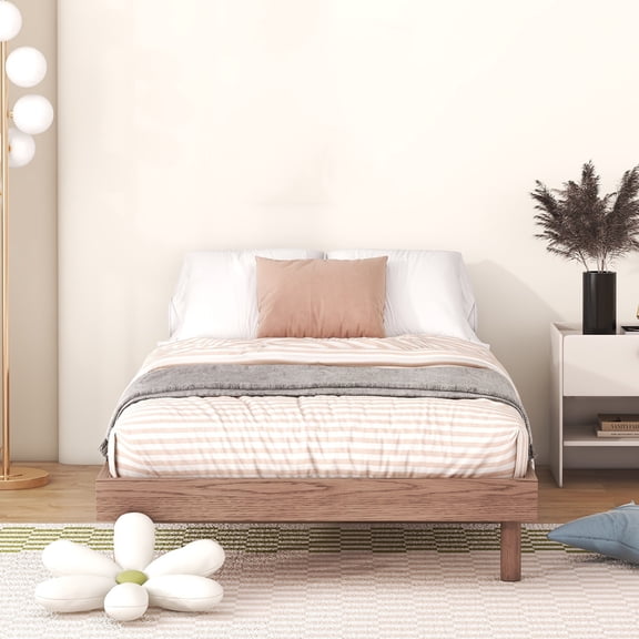 Xukmct Wood Twin Size Platform Bed Frame for Living Room, Bedroom, Brown