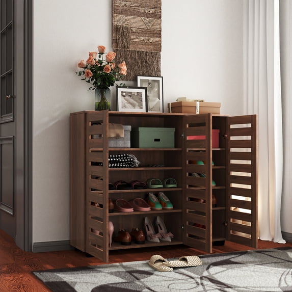 Xukmct Wooden Shoe Rack with 5 Inner Shelves, 2 Doors Shoe Storage Cabinet for Entryway, Hallway, Bedroom, Living Room