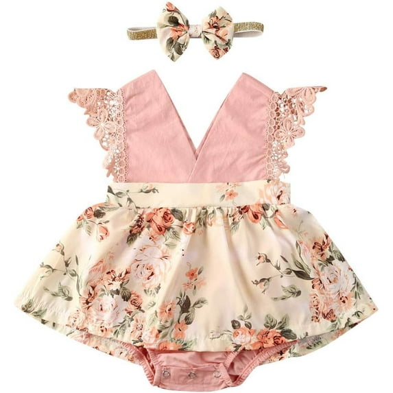 Xumplo Infant Romper Dresses Pink Floral 0-6 Months