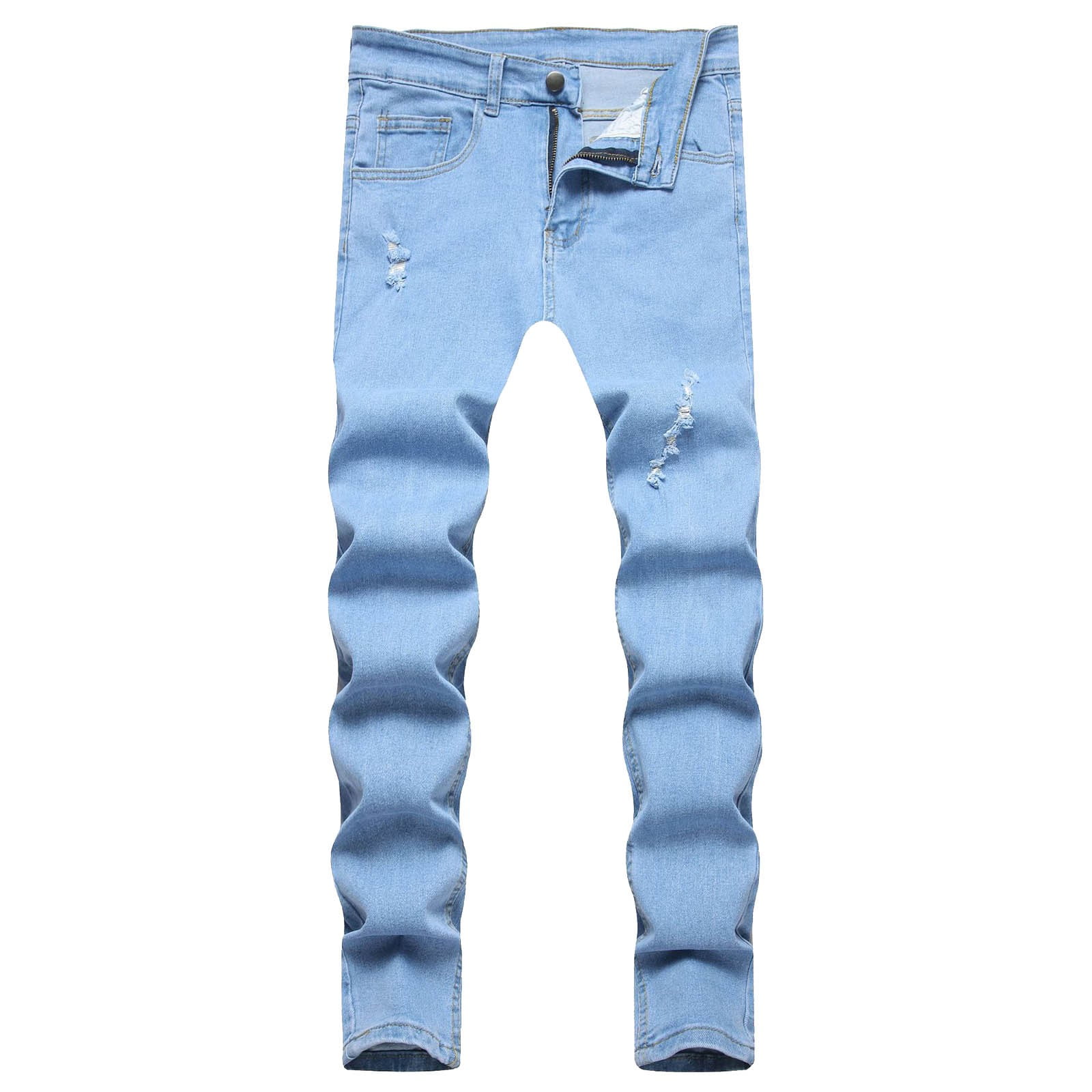 XunFmai Mens Straight Jean Mens Fashion Jean Hole,Fashion,Trend,Blue ...