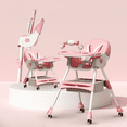 thumbnail image 1 of XunKA 4-in-1 Baby High Chair, Portable Fortable Toddler Dining Chair Eat & Play with Double-Layer Dinner Plate and Toy Rack for 6-36 Month, Pink., 1 of 12