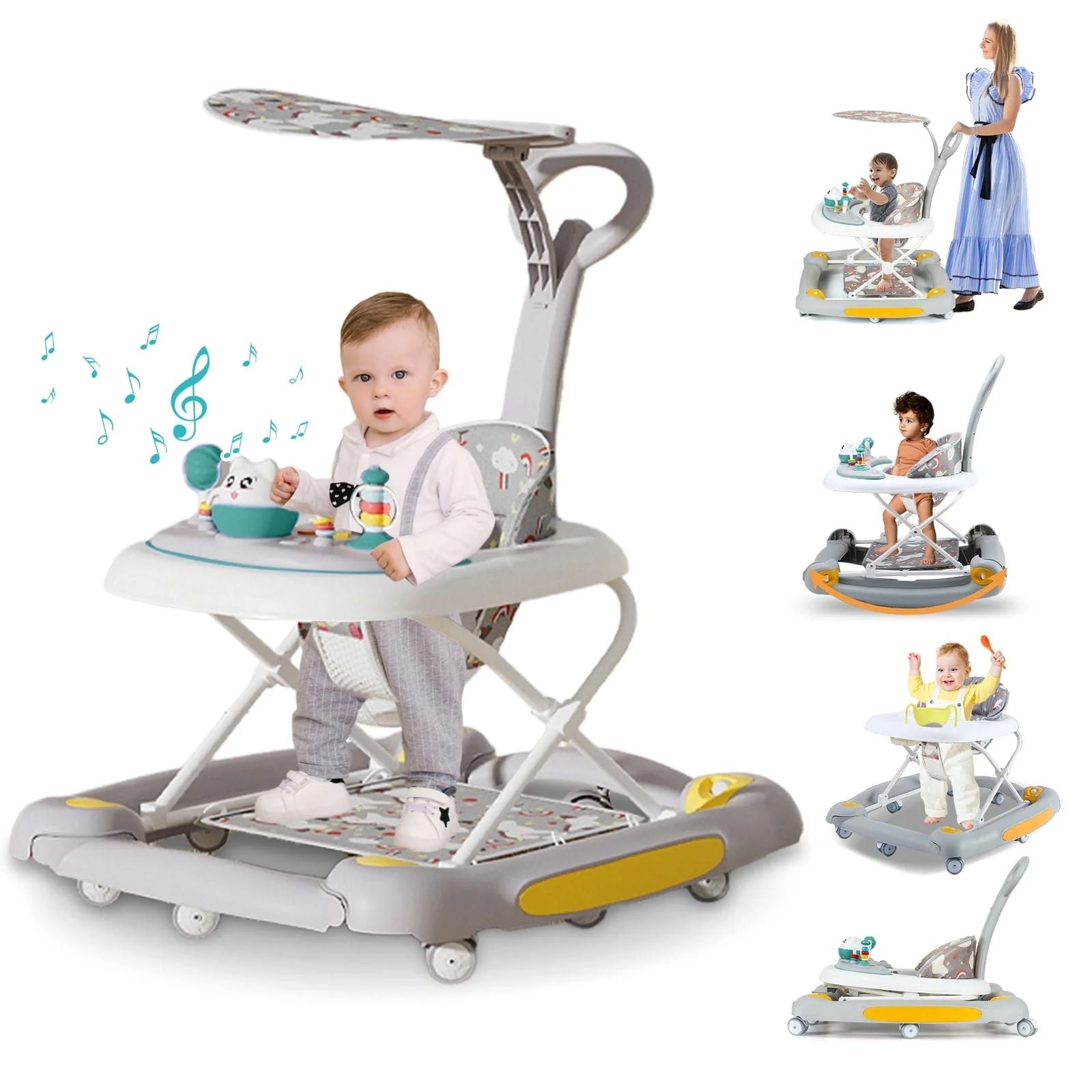 XunKA 6-in-1 Multifunctional Baby Walker, Foldable Push