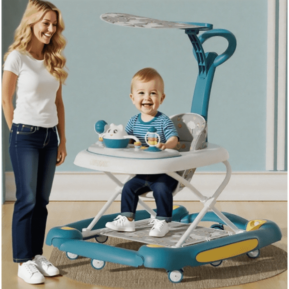 XunKA 6-in-1 Multifunctional Baby Walker, Foldable Push Walker with Musical Activity Station for 6-24 Months,Green.
