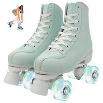 XunKA Adjustable Light Up Quad Roller Skates for Beginners - High-Top PU Leather Double-Row Wheels for Indoor Outdoor Use - Unisex Skates for Women, Men, Girls and Boys