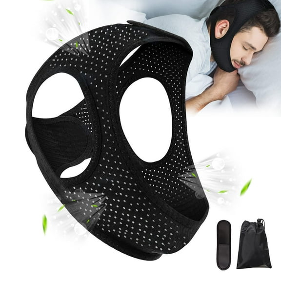 XunKA Anti Snore Chin Strap - Breathable Chin Strap Snoring Solution, Effectively Reduce Snoring, Adjustable, Breathable Jaw Support for Men and Women,Non-Stick Hair, Don't Fade - Black