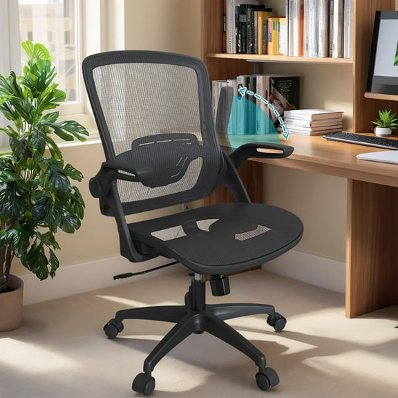 XunKA Ergonomic Swivel Task Chair High Back Home Desk Chair Computer Office Chair Mesh Rolling Work Chairs with Flip Up Arms Height Adjustable Swivel Wheels for Adult