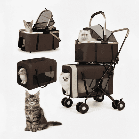 XunKA Double Decker Pet Stroller with Detachable Foldable Lightweight and Water-Resistant Mesh for Small Medium Dogs and Cats
