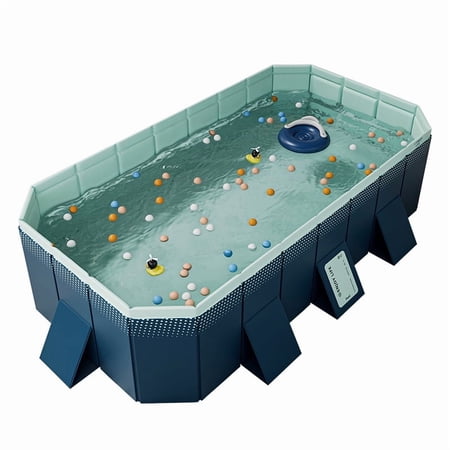 XunKA Foldable Pool for Kids and Adults,Non Inflatable Above Ground Outdoor Swimming Pool, Blue, 82'' x 55'' x 21''.