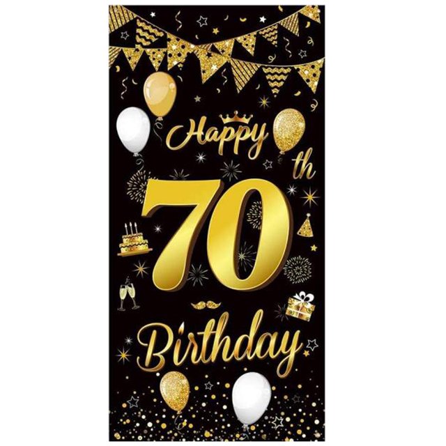 XunRui Party Flag Balloon Set Black And Gold Glitter Logo, Birthday