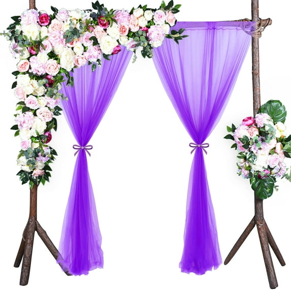 XunW 1 Panel Fiber Sheer Backdrop Curtain Arch Drapes Wrinkle-Free 5ft x 9.2ft Purple